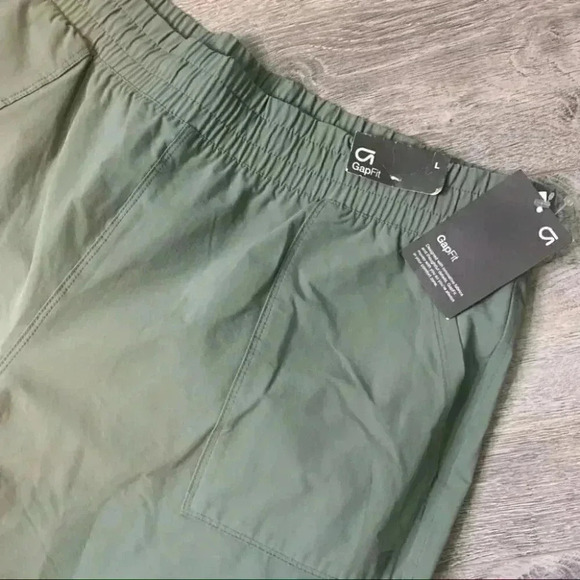 NWT Gap Fit Olive Green Wide Leg Elastic Waist Commuter Pants Vintage Palm L - Picture 9 of 10